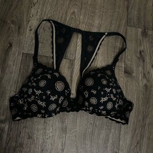 Aerie Black and Cream Lace push up Bra